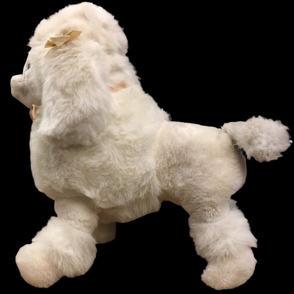 RARE Vintage JUMBO White French Poodle Dog Plush Stuffed Animal Pink Bow 21
